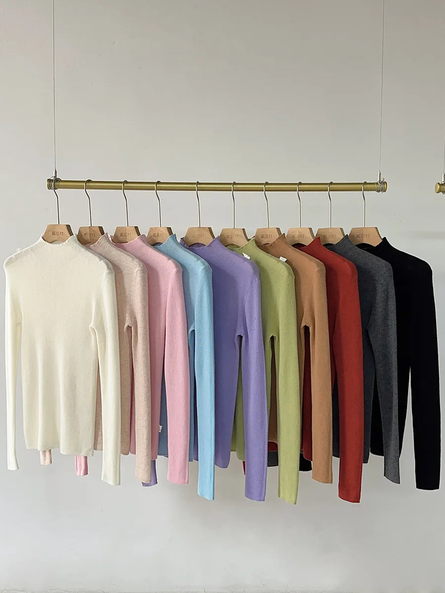 100% Wool Long Sleeve Mock Neck Sweater