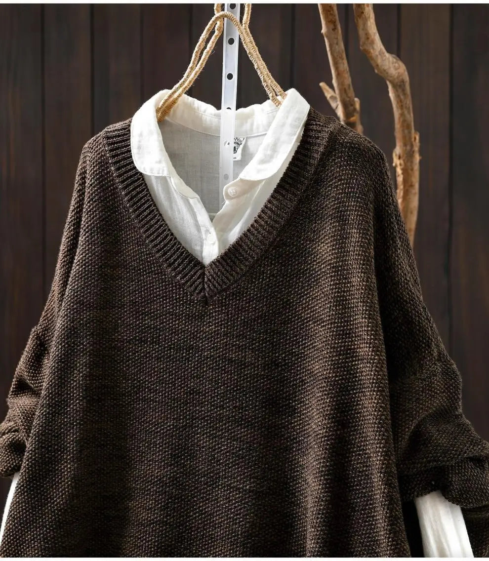 V-Neck Knitted Pullover Sweater