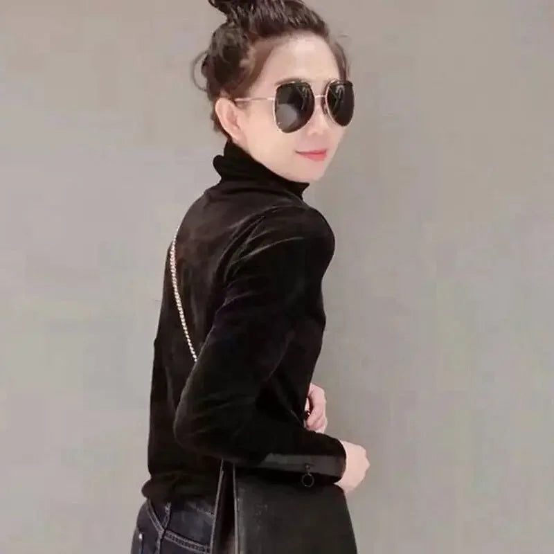 Velvet High Collar Long Sleeve Shirt