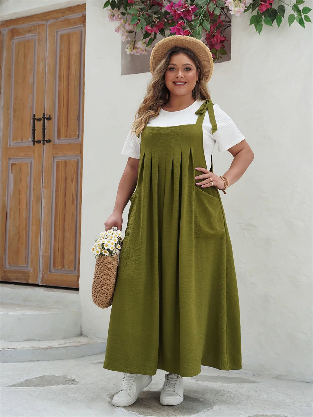 Plus Size Solid Overalls Maxi Dress For Women