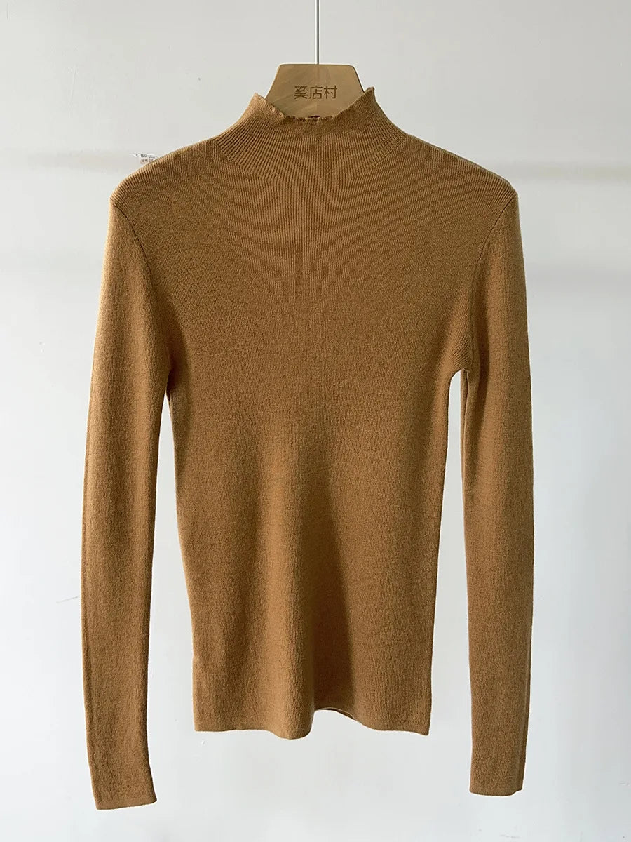 100% Wool Long Sleeve Mock Neck Sweater