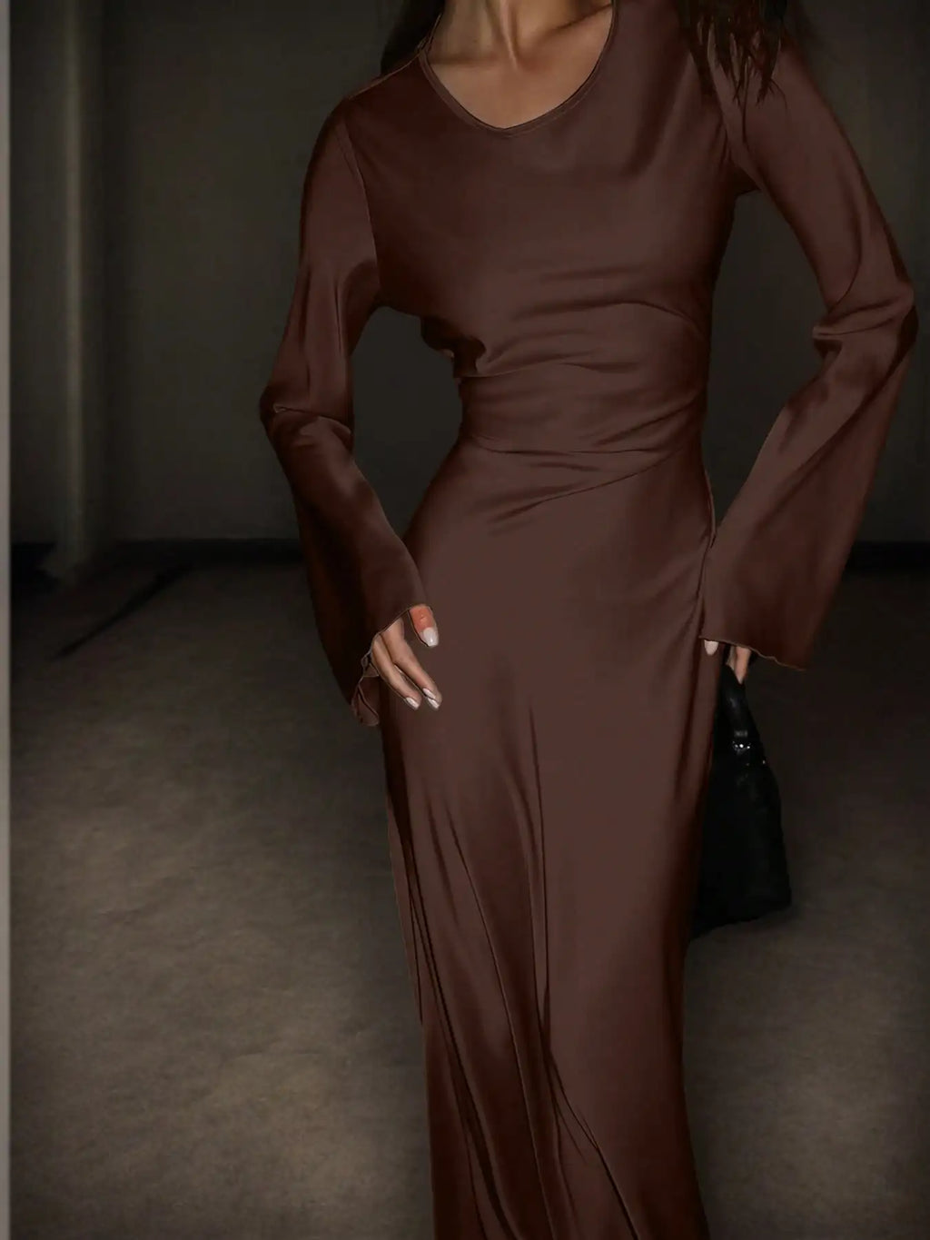 Satin Long Sleeve Maxi Dress
