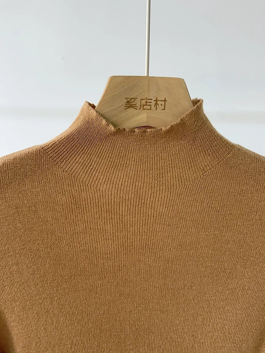 100% Wool Long Sleeve Mock Neck Sweater