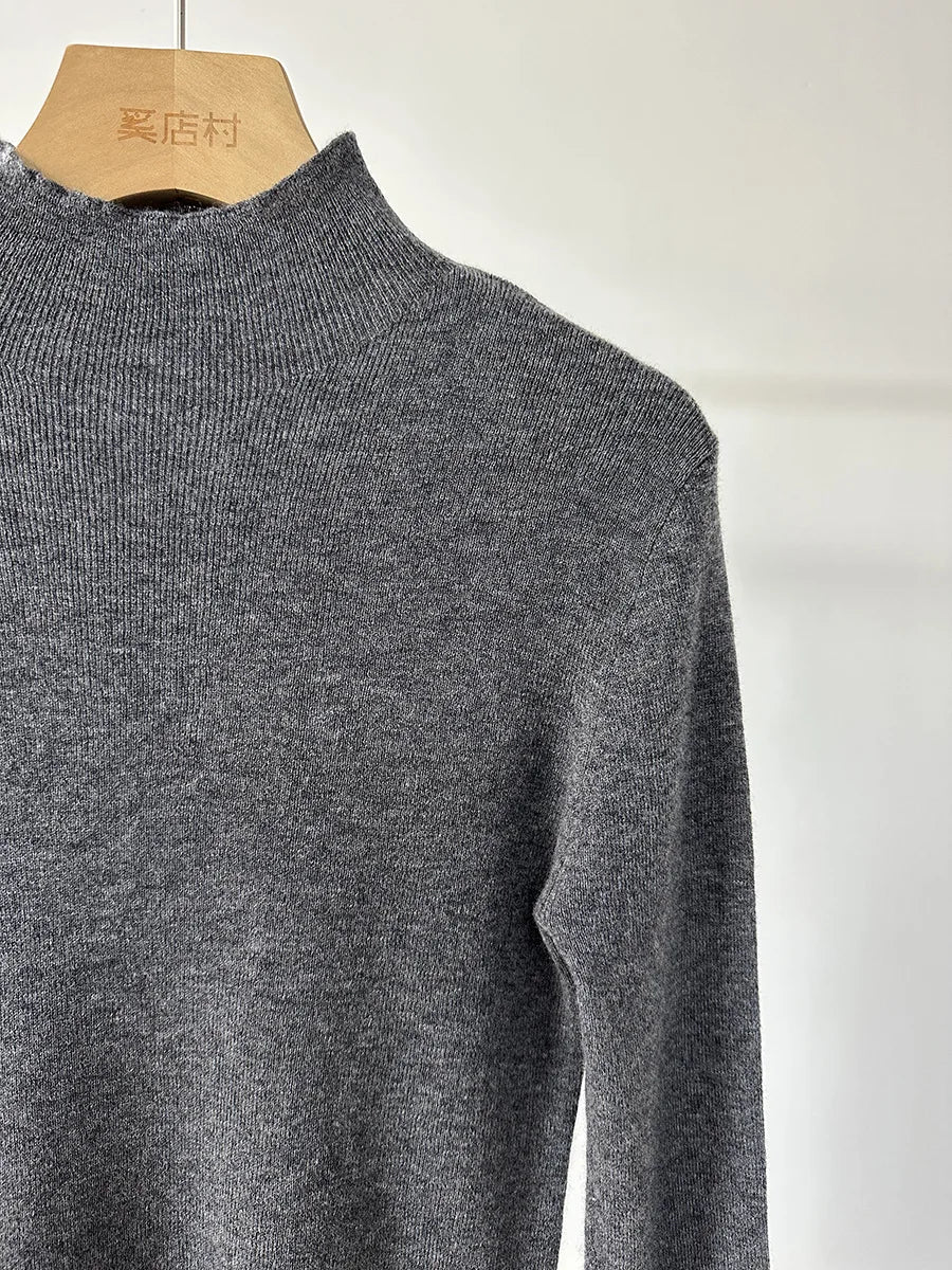 100% Wool Long Sleeve Mock Neck Sweater