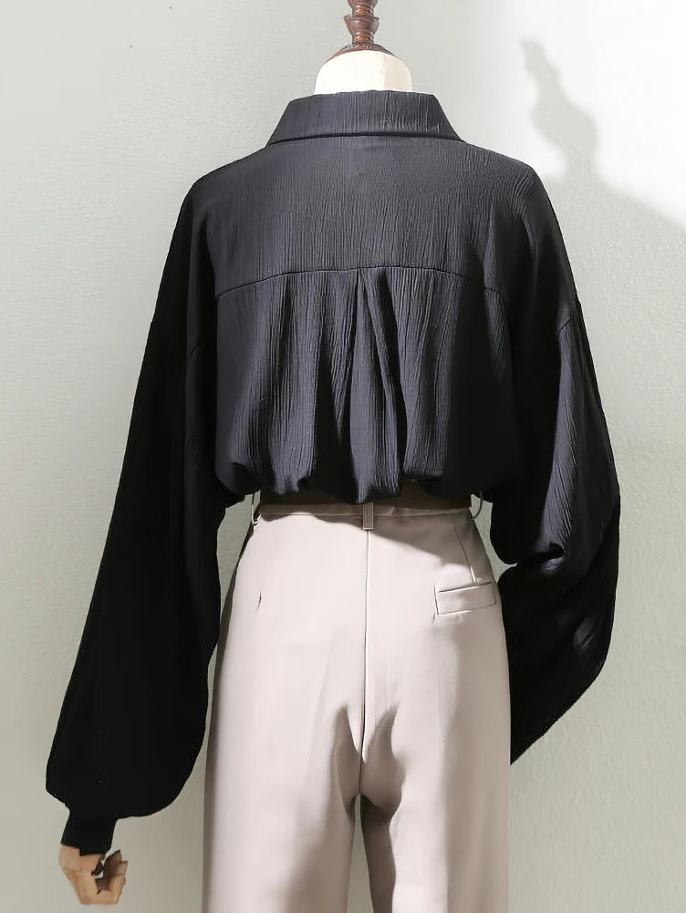 Vintage Crepe Long sleeve Blouse w/Collar