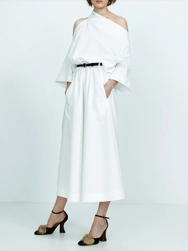 Casual Mid-Length Off-Shoulder White Dress