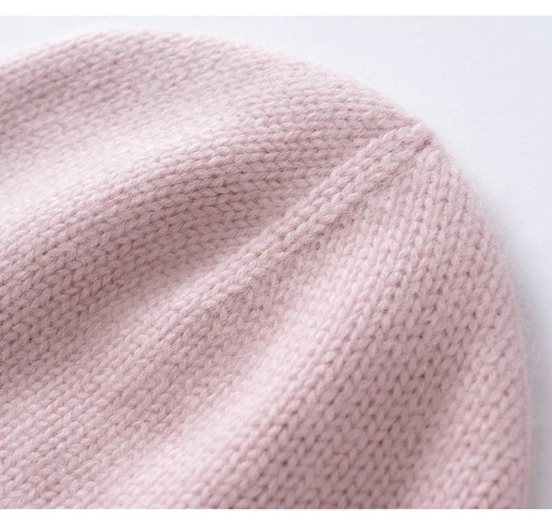 100% Cashmere Knitted Hat with Ear Protection