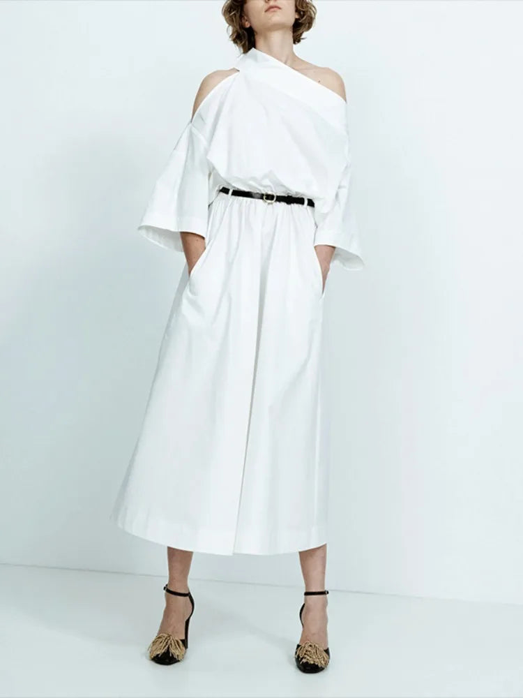 Casual Mid-Length Off-Shoulder White Dress