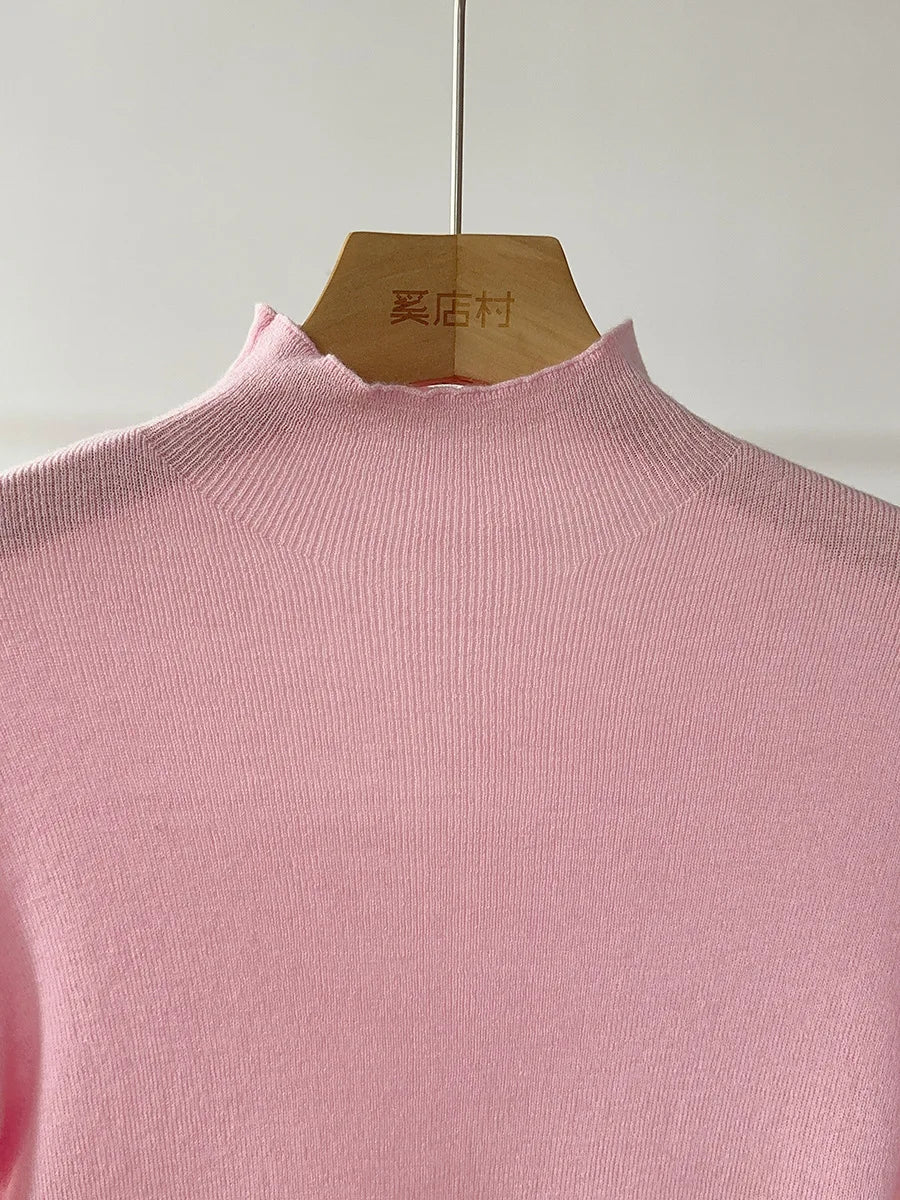 100% Wool Long Sleeve Mock Neck Sweater