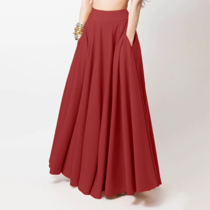 Breathable Half Body Pleated Skirt Micro Elastic Polyester Long Dresses