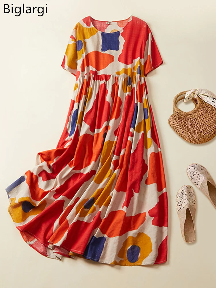 Plus Size Women's Boho Beach Floral Summer Dress
