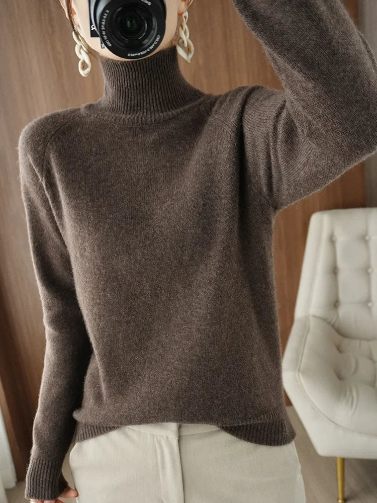 Merino Wool Mock Neck Pullover Sweater