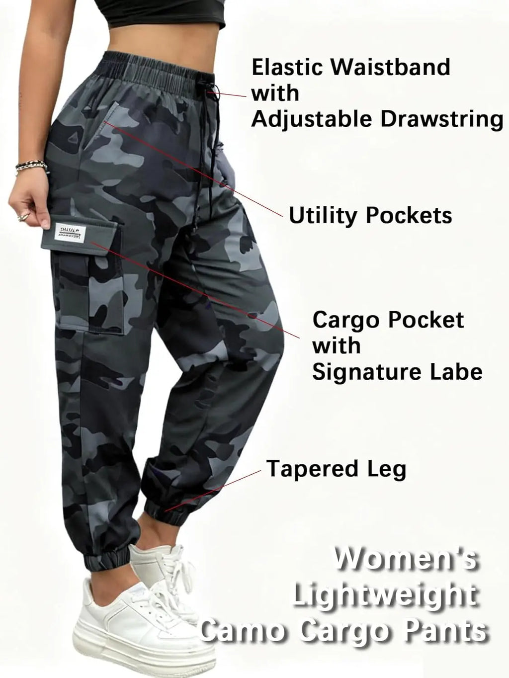 Women’s Lightweight Quick-Dry Camo Solid/Cargo Tapered Leg Pants