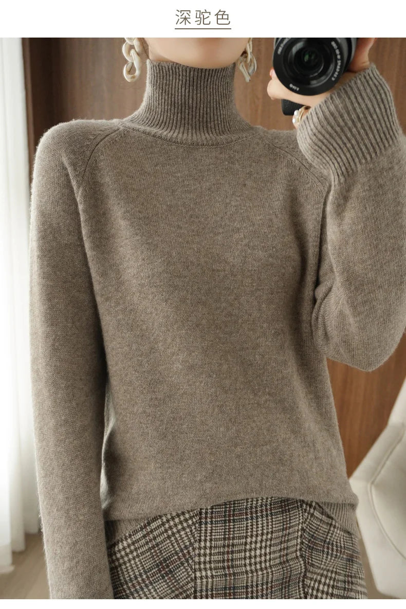 Merino Wool Mock Neck Pullover Sweater