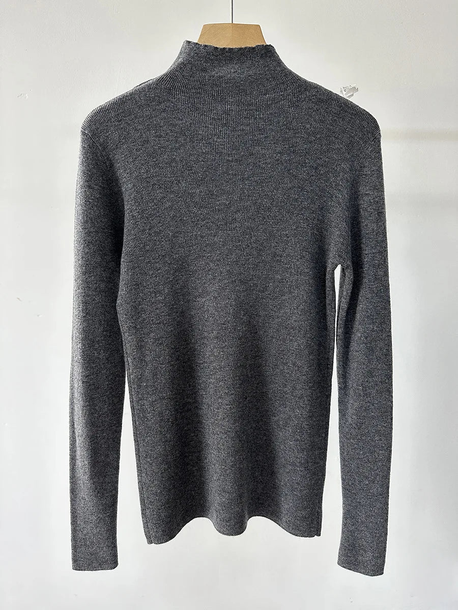 100% Wool Long Sleeve Mock Neck Sweater