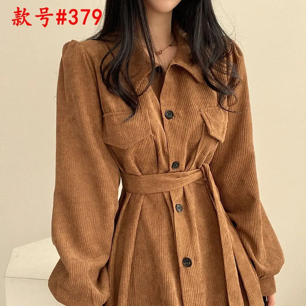 Retro Lapels Single-breasted Waist Dress