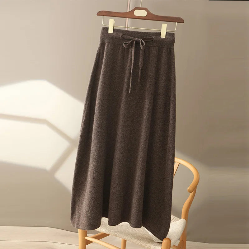 100% Pure Cashmere Wool Women's A-Line Skirt w/Pocket