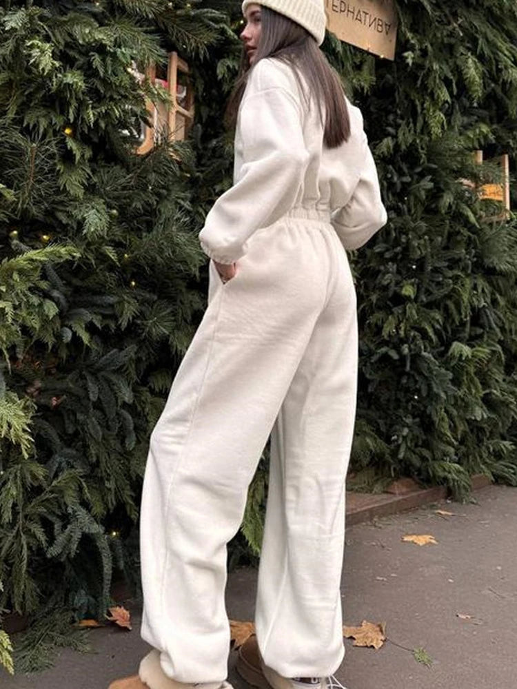 Sporty Long Sleeve Half-Zip Sports Jumpsuit with Lapel