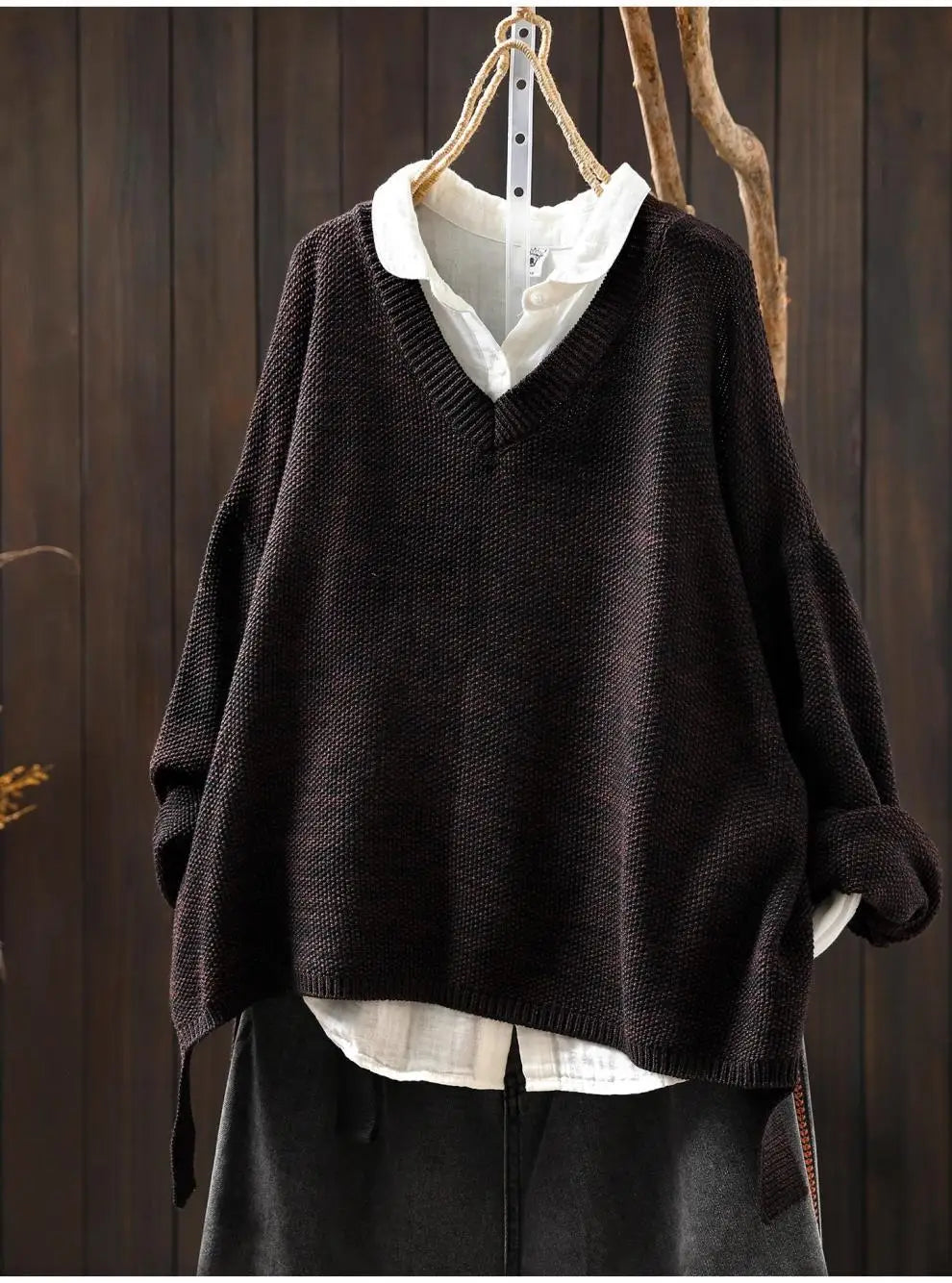 V-Neck Knitted Pullover Sweater