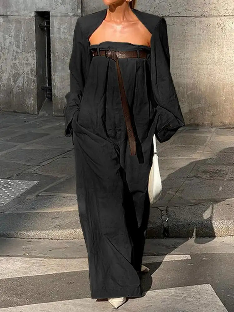 Cotton Two-piece Jumpsuit with Belt