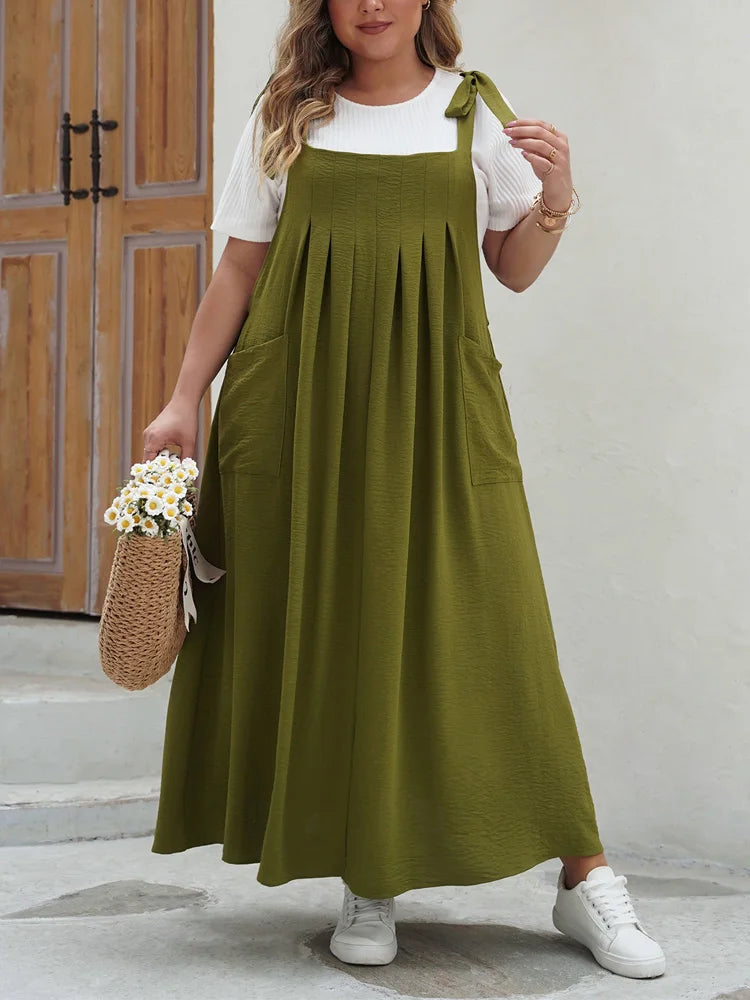 Plus Size Solid Overalls Maxi Dress For Women