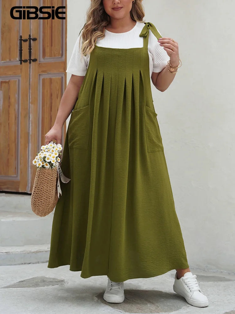Plus Size Solid Overalls Maxi Dress For Women