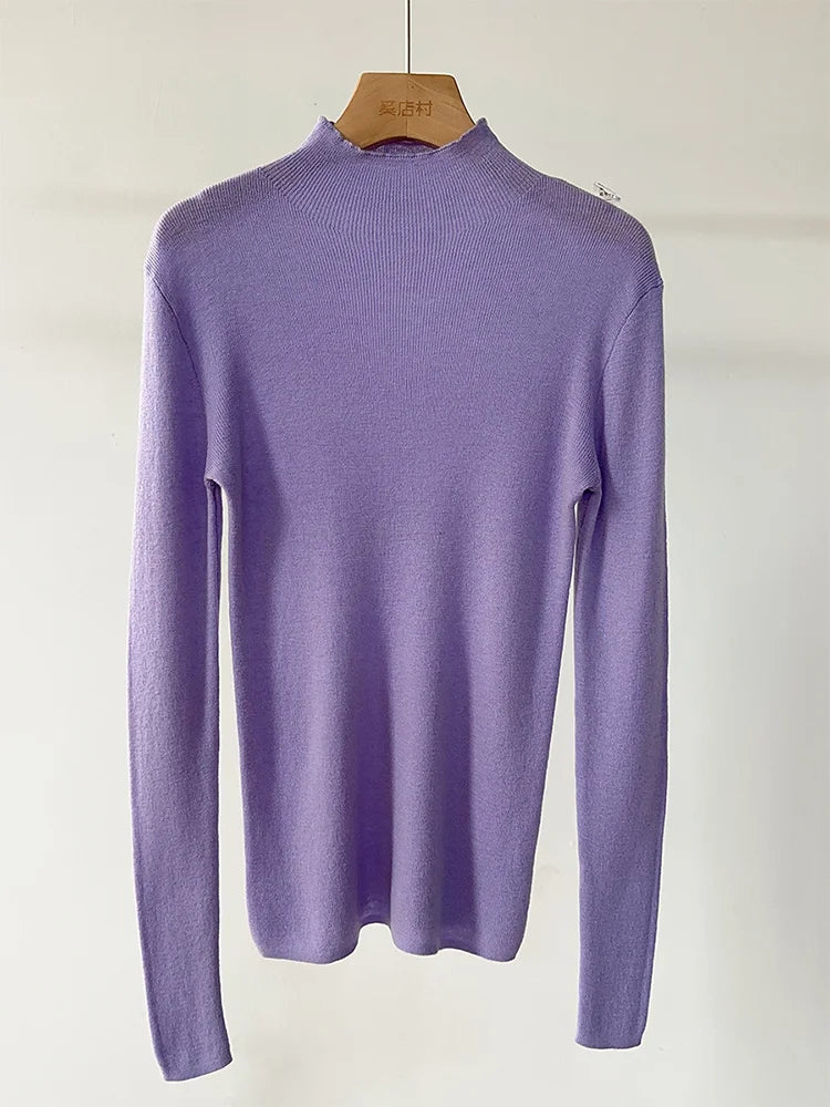 100% Wool Long Sleeve Mock Neck Sweater