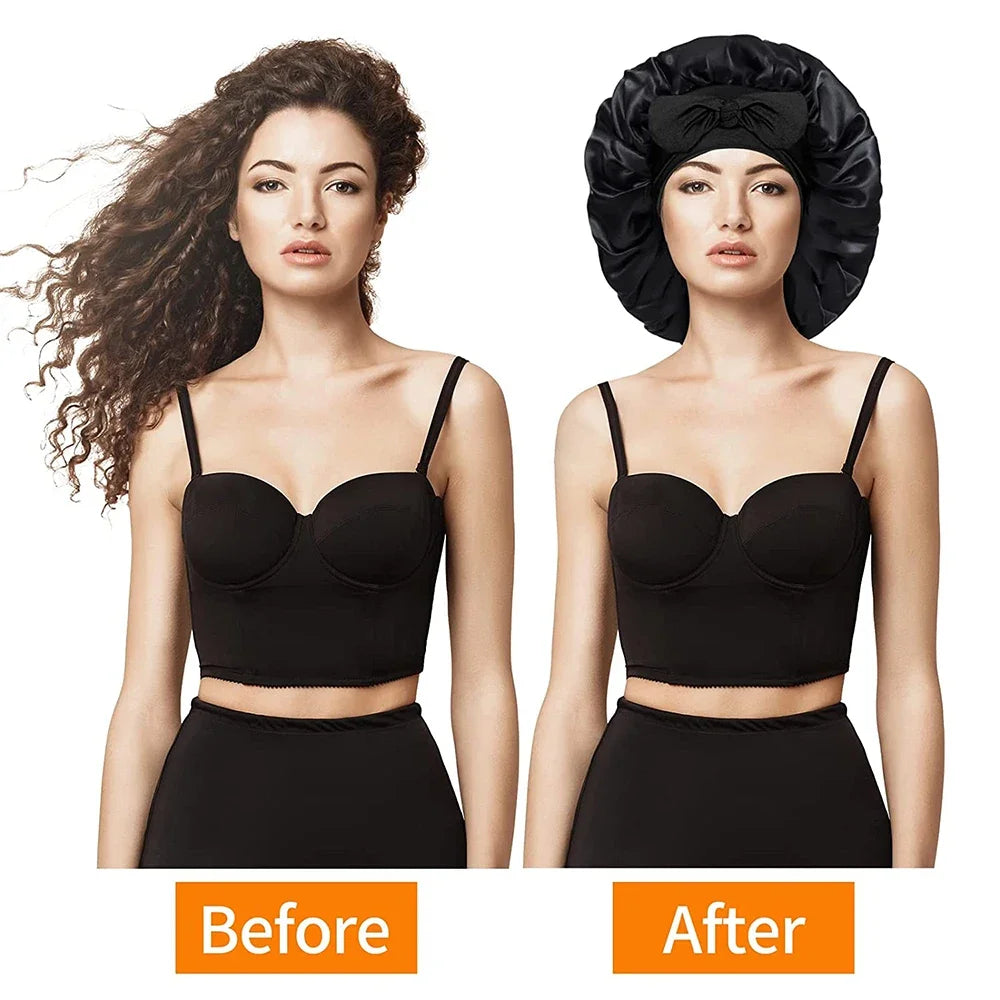 100% Mulberry Silk Sleeping Bonnet Curly Hair Adjustable Satin Sleep Cap With Wide Elastic Band