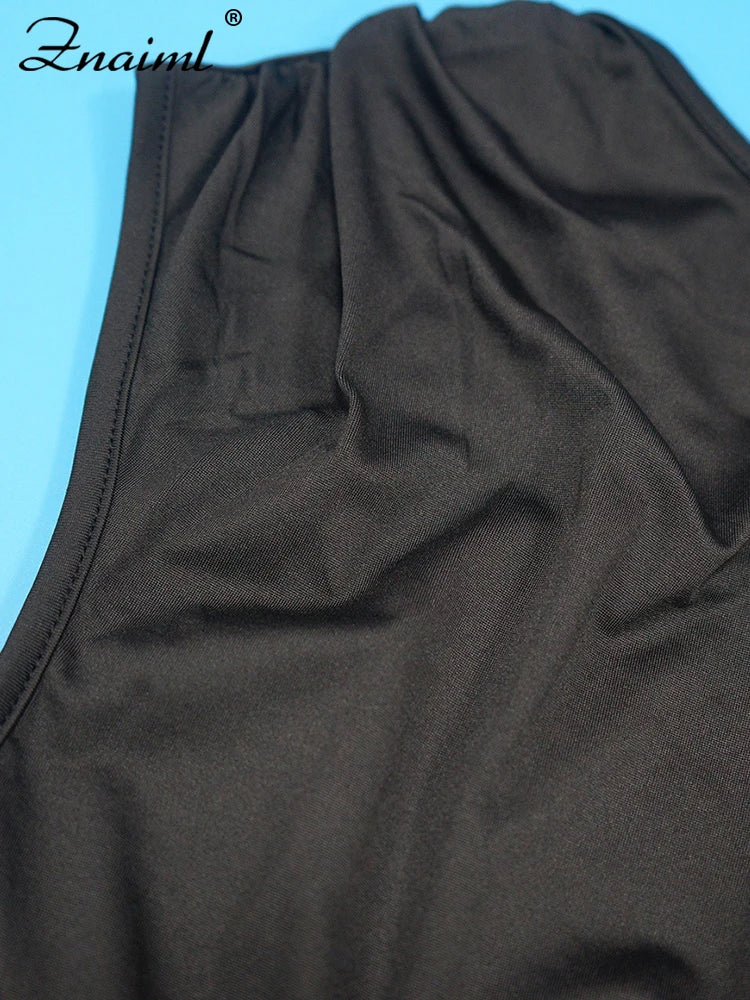Diagonal Collar Sleeveless Jumpsuit with Wide-Legs