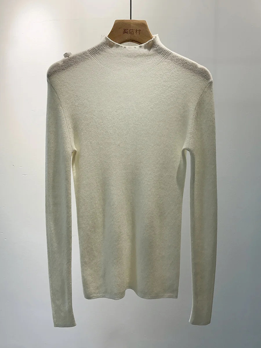 100% Wool Long Sleeve Mock Neck Sweater