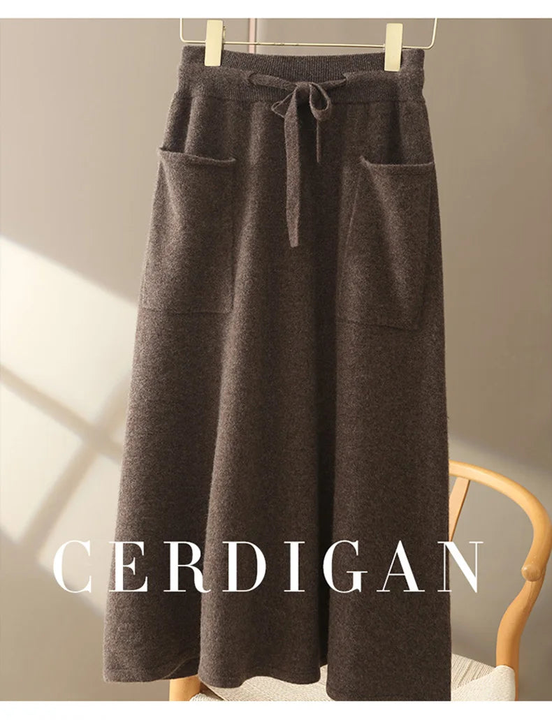 100% Pure Cashmere Wool Women's A-Line Skirt w/Pocket