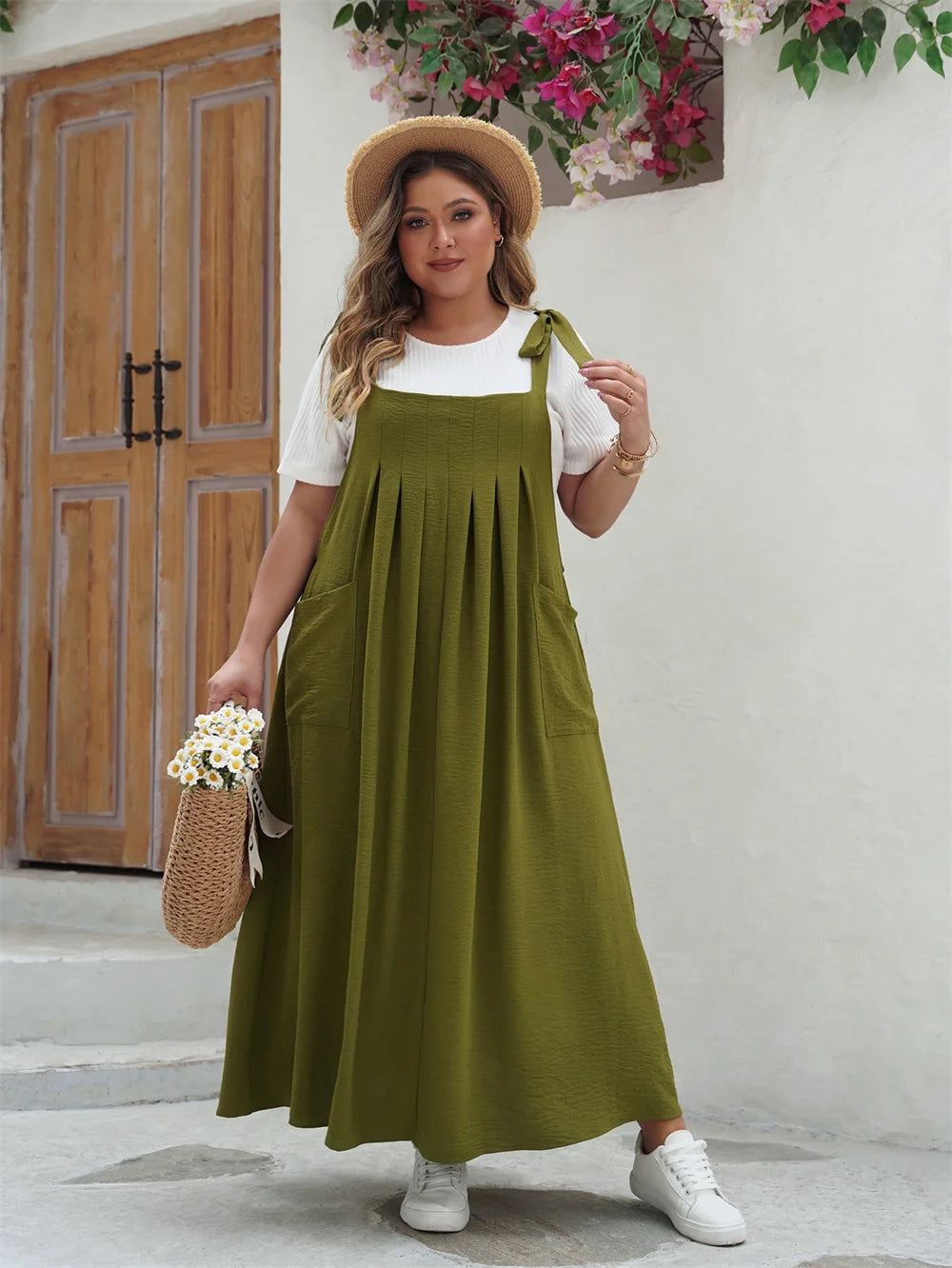 Plus Size Solid Overalls Maxi Dress For Women