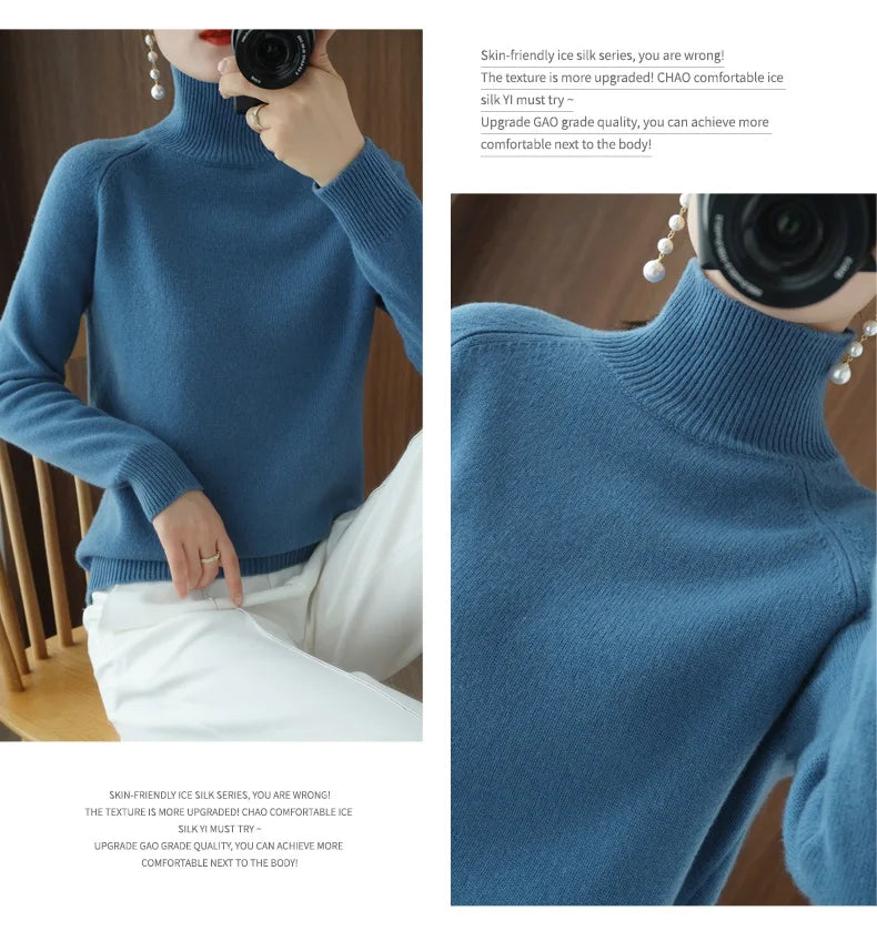 Merino Wool Mock Neck Pullover Sweater