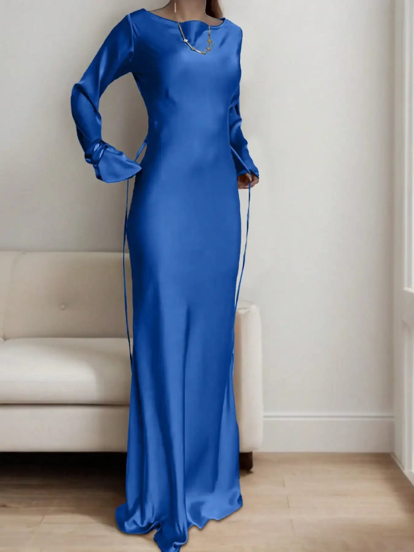 Satin Long Sleeve Maxi Dress