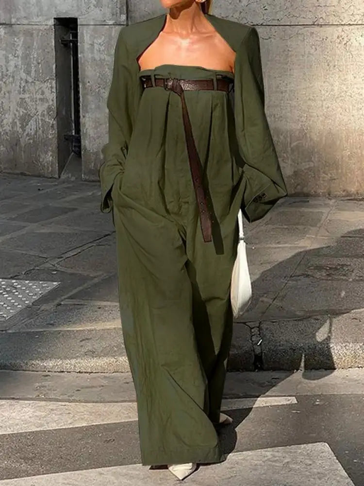 Cotton Two-piece Jumpsuit with Belt