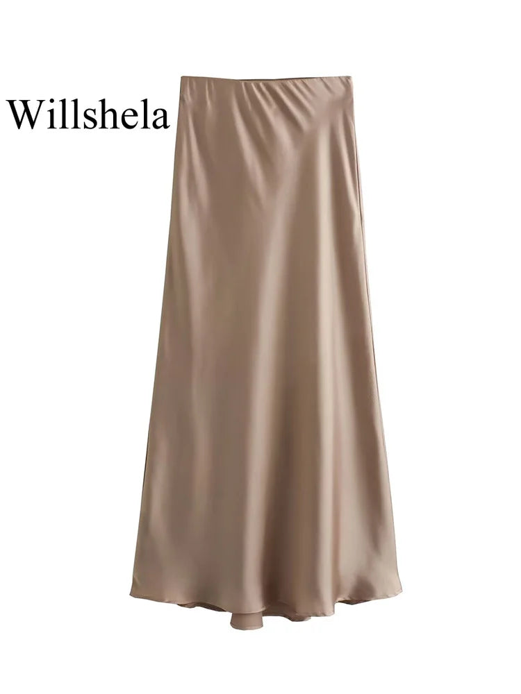 Black Satin High-Waisted Skirt