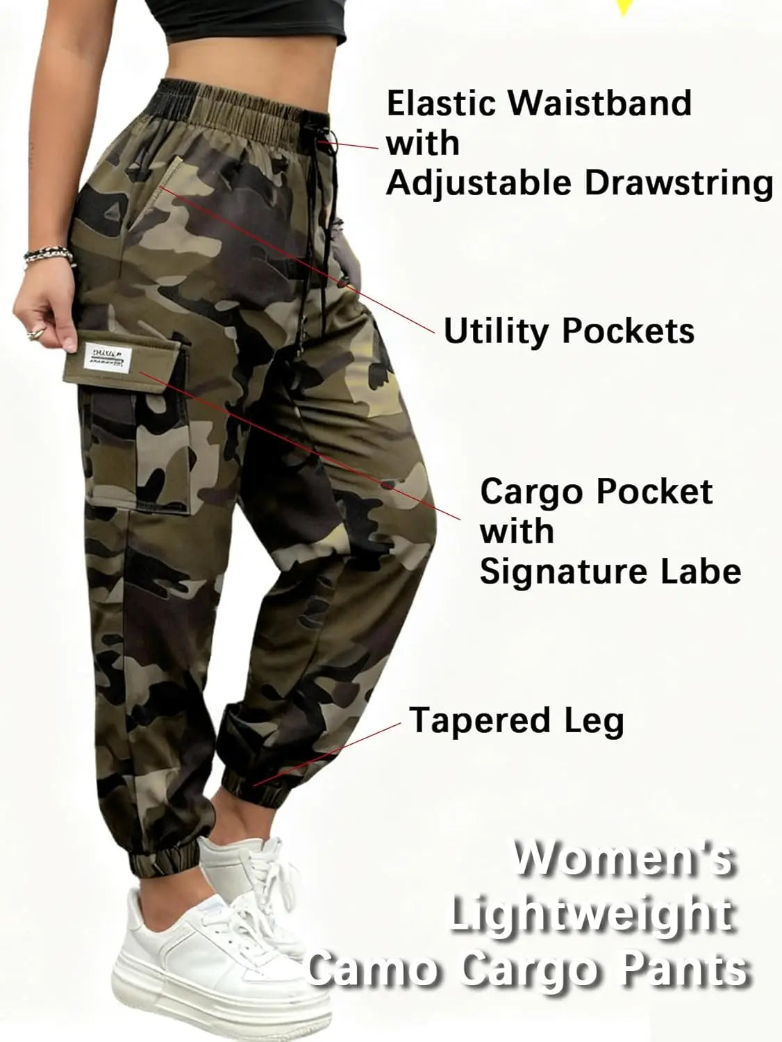 Women’s Lightweight Quick-Dry Camo Solid/Cargo Tapered Leg Pants