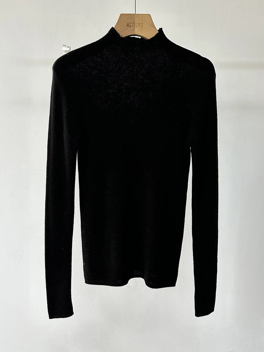 100% Wool Long Sleeve Mock Neck Sweater