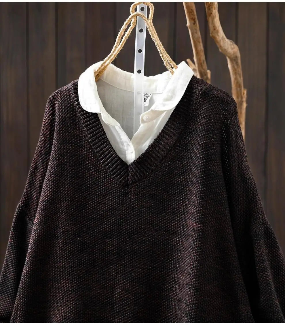 V-Neck Knitted Pullover Sweater