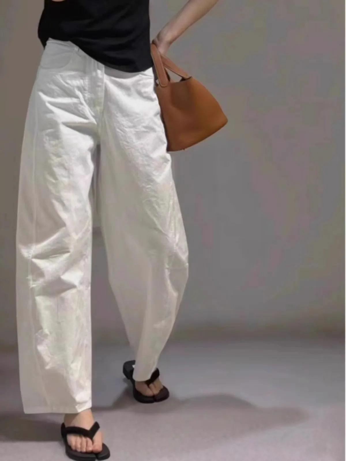 White Cotton Wide-leg Loose Linen Pants
