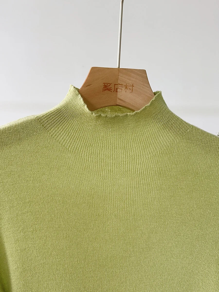 100% Wool Long Sleeve Mock Neck Sweater