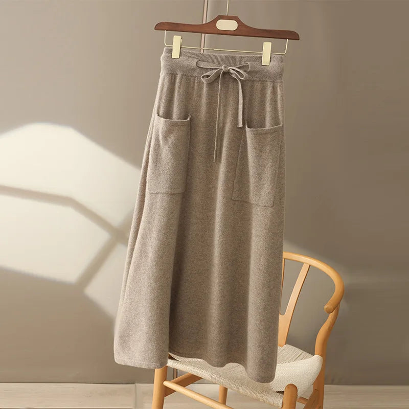 100% Pure Cashmere Wool Women's A-Line Skirt w/Pocket